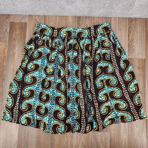 Chen Burkett XL Multicolor Ethnic Print Circle A-Line Knee Length‎ Skirt Pockets